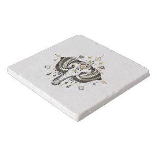 Tribal elephant head illustration business card sq trivet