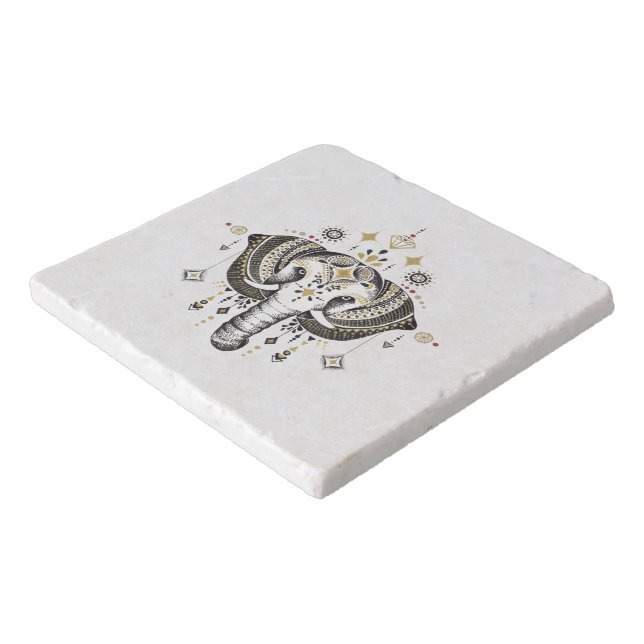 Tribal elephant head illustration business card sq trivet (Corner)