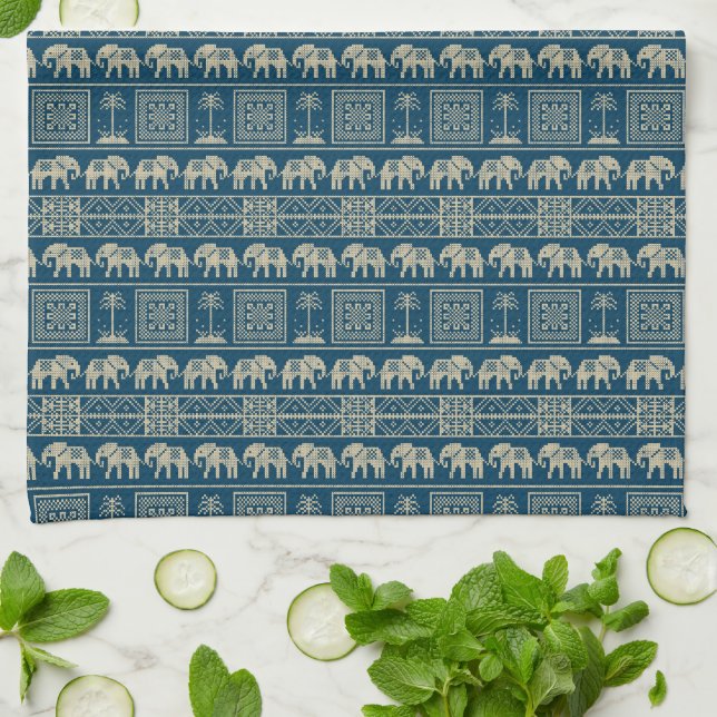 Tribal Elephant & Trees Kitchen Towel (Folded)