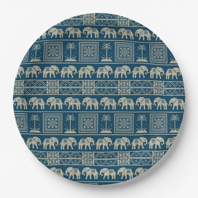 Tribal Elephant & Trees Paper Plates (Front)