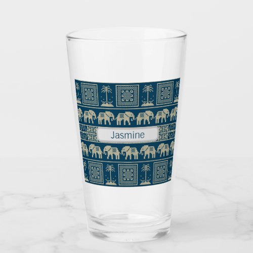 Tribal Elephant  Trees Personalized Glass