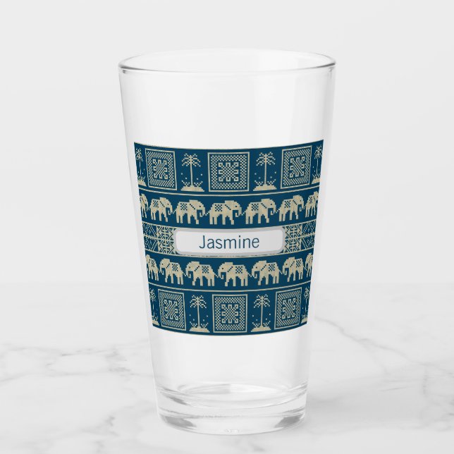 Tribal Elephant & Trees Personalized Glass (Front)