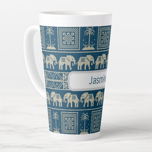 Tribal Elephant  Trees Personalized Latte Mug
