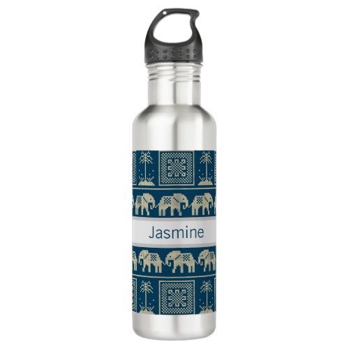 Tribal Elephant  Trees Personalized Stainless Steel Water Bottle