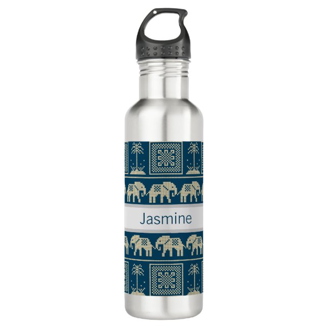 Tribal Elephant & Trees Personalized Stainless Steel Water Bottle (Front)