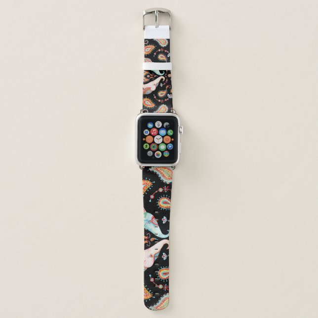 Tribal Elephant: Watercolor Paisley Pattern. Apple Watch Band (Front)