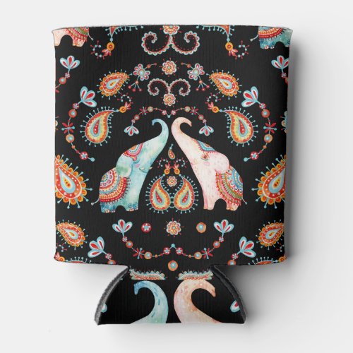 Tribal Elephant Watercolor Paisley Pattern Can Cooler