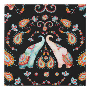 Tribal Elephant: Watercolor Paisley Pattern. Faux Canvas Print