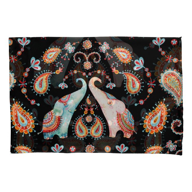Tribal Elephant: Watercolor Paisley Pattern. Pillow Case (Front)