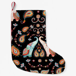 Tribal Elephant: Watercolor Paisley Pattern. Small Christmas Stocking
