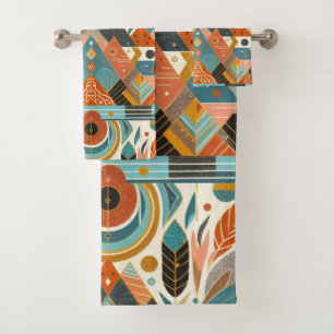 Tribal Ethnic African Pattern Earth Multicolors Bath Towel Set