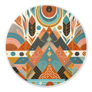 Tribal Ethnic African Pattern Earth Multicolors Ceramic Knob