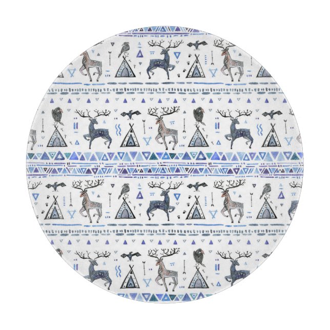 Tribal ethnic, animals dream catcher, seamless. cutting board (Front)