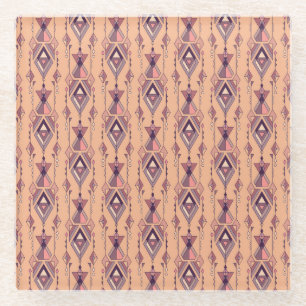 Tribal Ethnic: Aztec Mexican Seamless Vintage Glass Coaster