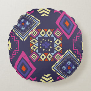 Tribal ethnic background. Stylish primitive geomet Round Pillow