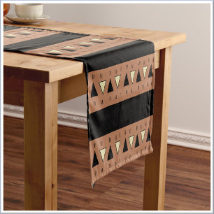 Tribal Ethnic Black and Brown Short Table Runner