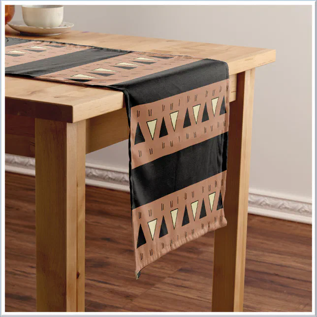 Tribal Ethnic Black and Brown Short Table Runner | Zazzle