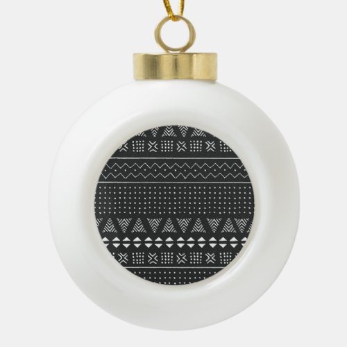 Tribal ethnic black white pattern ceramic ball christmas ornament