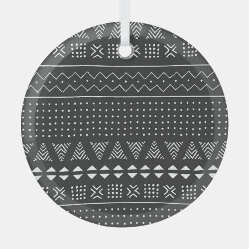 Tribal ethnic black white pattern glass ornament