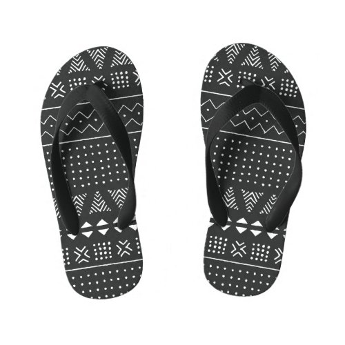 Tribal ethnic black white pattern kids flip flops