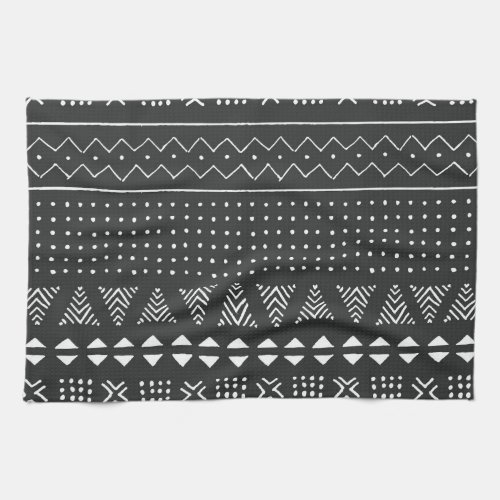Tribal ethnic black white pattern kitchen towel