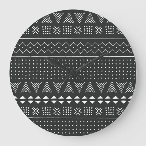 Tribal ethnic black white pattern large clock