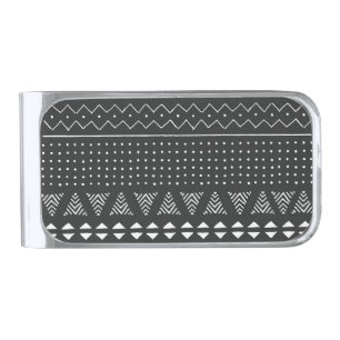 Tribal ethnic: black white pattern. silver finish money clip