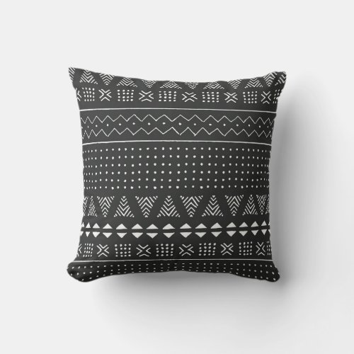 Tribal ethnic black white pattern throw pillow