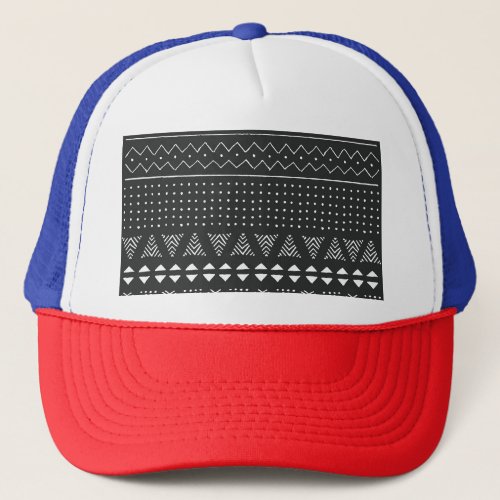 Tribal ethnic black white pattern trucker hat