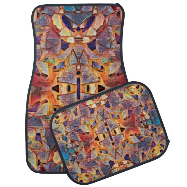 Tribal Ethnic Bohemian Purple Yellow Blue Pattern Car Floor Mat (Set)