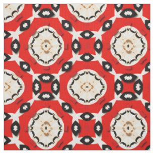 Tribal Ethnic Boho Chic Geometric Red Black Beige Fabric