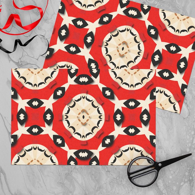 Tribal Ethnic Boho Chic Geometric Red Black Beige Tissue Paper (Creator Uploaded)