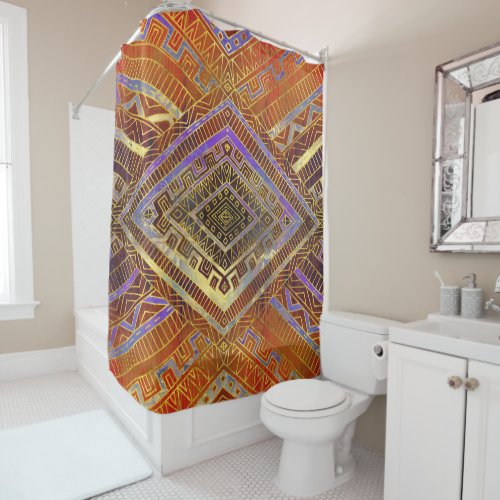 Tribal  Ethnic Boho Pattern burnt orange and gold Shower Curtain