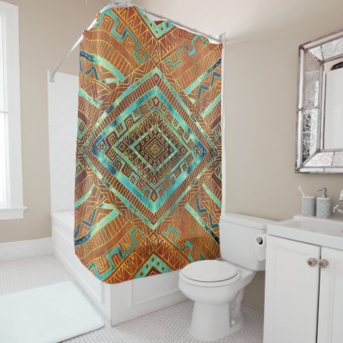 Tribal  Ethnic Boho Pattern burnt orange and gold Shower Curtain