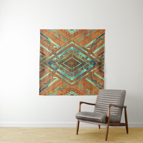 Tribal  Ethnic Boho Pattern burnt orange and gold Tapestry