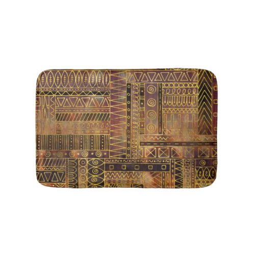 Tribal  Ethnic Boho Pattern gold and brown Bath Mat