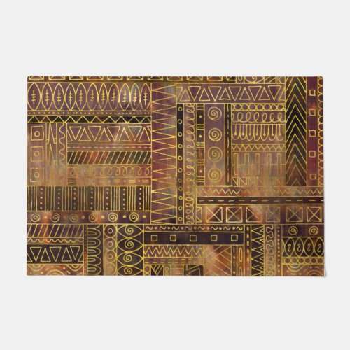 Tribal  Ethnic Boho Pattern gold and brown Doormat