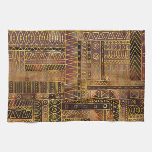 Tribal Ethnic Boho Pattern gold and brown Kitchen Towel