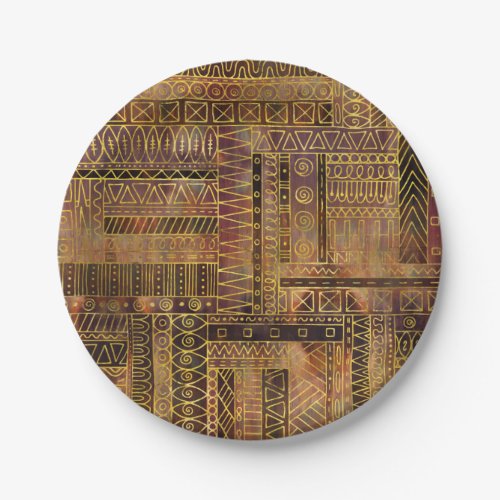 Tribal  Ethnic Boho Pattern gold and brown Paper Plates
