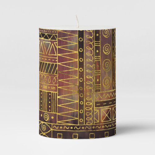 Tribal  Ethnic Boho Pattern gold and brown Pillar Candle