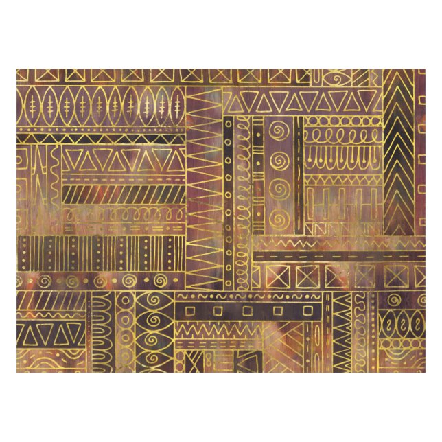Tribal  Ethnic Boho Pattern gold and brown Tablecloth (Front (Horizontal))