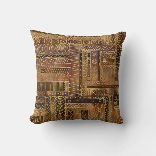 Tribal  Ethnic Boho Pattern gold and brown Throw Pillow (Front)