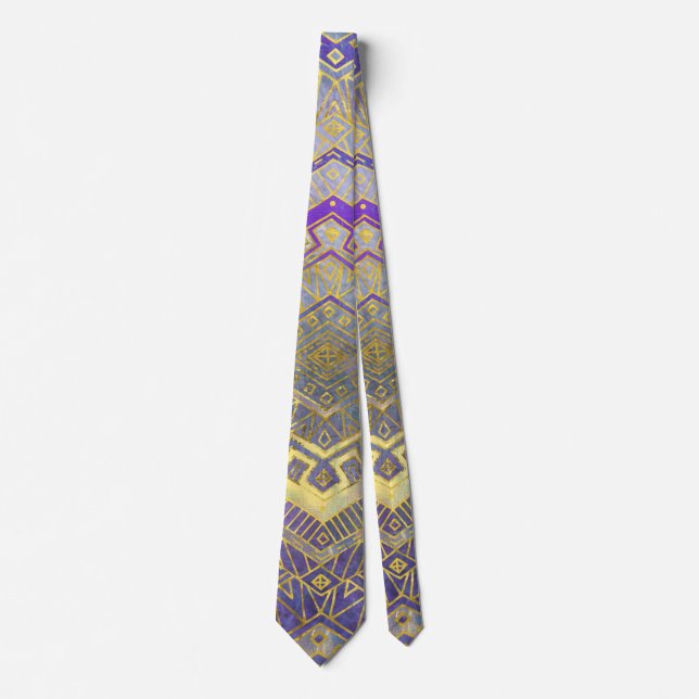 Tribal  Ethnic Boho Pattern gold and gentle purple Neck Tie (Front)