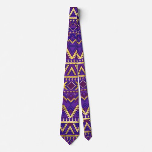 Tribal  Ethnic Boho Pattern gold and purples Neck Tie