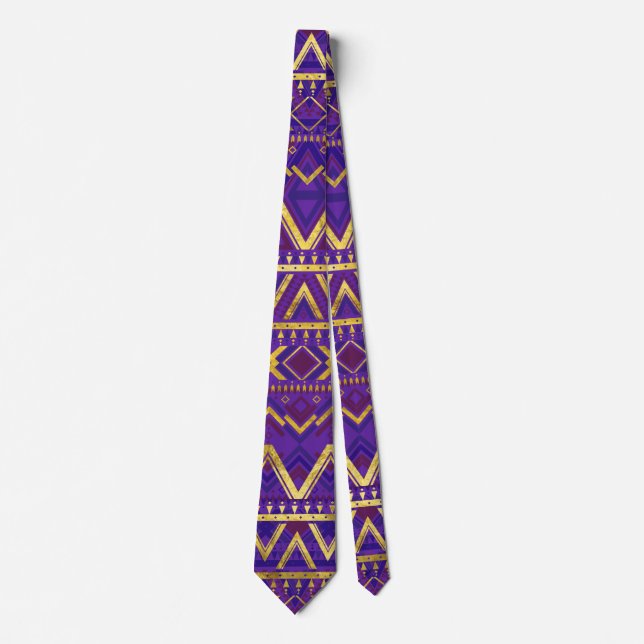 Tribal  Ethnic Boho Pattern gold and purples Neck Tie (Front)