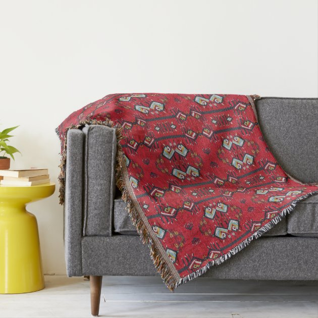 Tribal Ethnic Boho Red Flowers Kilim Throw Blanket Zazzle