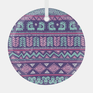 Tribal Ethnic: Colorful Seamless Pattern. Glass Ornament