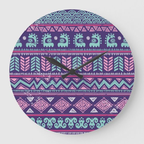 Tribal Ethnic Colorful Seamless Pattern Large Clock