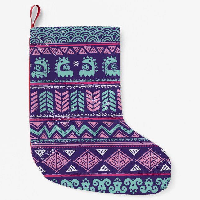 Tribal Ethnic: Colorful Seamless Pattern. Small Christmas Stocking (Front)