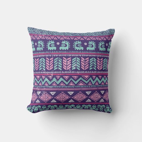 Tribal Ethnic Colorful Seamless Pattern Throw Pillow